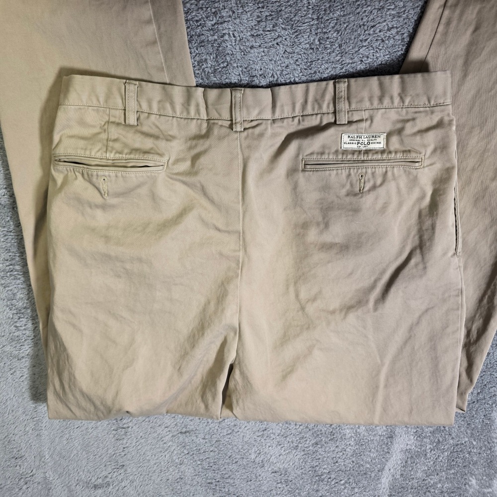 Polo Ralph Lauren Mens 36x33 Andrew Pant Tan Pleated Cotton Chino Trousers Tall - Picture 9 of 10